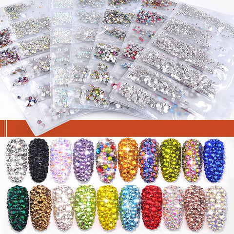 31 Colors SS3-SS10 Mix Sizes 1700pcs/Bag Crystal Glass Nails Art Rhinestones For 3D Nail Art Rhinestones Decoration Gems