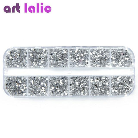 3600Pcs Nail Art Rhinestones 3D Silver 2mm Round Mix Teardrop Heart Sticker Gems  Deco Glitters Nail Decoration Craft