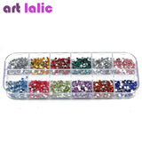 3600Pcs Nail Art Rhinestones 3D Silver 2mm Round Mix Teardrop Heart Sticker Gems  Deco Glitters Nail Decoration Craft