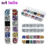 3600Pcs Nail Art Rhinestones 3D Silver 2mm Round Mix Teardrop Heart Sticker Gems  Deco Glitters Nail Decoration Craft