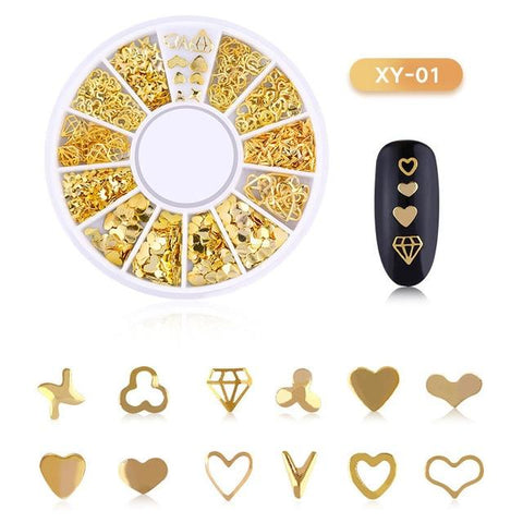 3D Hollow Nail Art Decoration Metal Mixed Shapes GeometryGolden  Tips DIY Nail Art Tools Fashion Nail Decorating Stickers