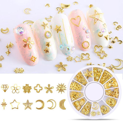 3D Hollow Nail Art Decoration Metal Mixed Shapes GeometryGolden  Tips DIY Nail Art Tools Fashion Nail Decorating Stickers