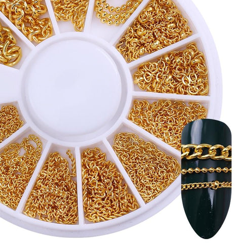 3D Metal Nail Art Decoration Gold Metal Chain Beads Line Multi-size Snake Bone DIY Manicure Nail Art Decoration in Wheel 1 Box