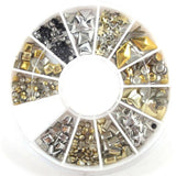3d Nail Glitter Rhinestone Wrapping Pearls AB Colorful 2MM 3MM Wheel Gold Metal Studs DIY Beauty Nail Art Decorations