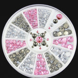 3d Nail Glitter Rhinestone Wrapping Pearls AB Colorful 2MM 3MM Wheel Gold Metal Studs DIY Beauty Nail Art Decorations