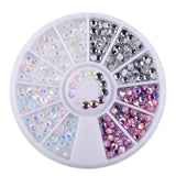 3d Nail Glitter Rhinestone Wrapping Pearls AB Colorful 2MM 3MM Wheel Gold Metal Studs DIY Beauty Nail Art Decorations