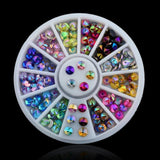 3d Nail Glitter Rhinestone Wrapping Pearls AB Colorful 2MM 3MM Wheel Gold Metal Studs DIY Beauty Nail Art Decorations