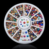3d Nail Glitter Rhinestone Wrapping Pearls AB Colorful 2MM 3MM Wheel Gold Metal Studs DIY Beauty Nail Art Decorations