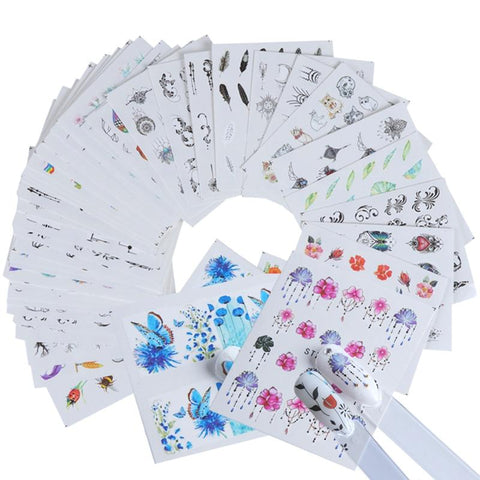 40pcs Nail Sticker Summer Colorful Designs Water Transfer Decals Sets Flower/Feather Nail Art Decor Beauty Tips TRSTZ608-658