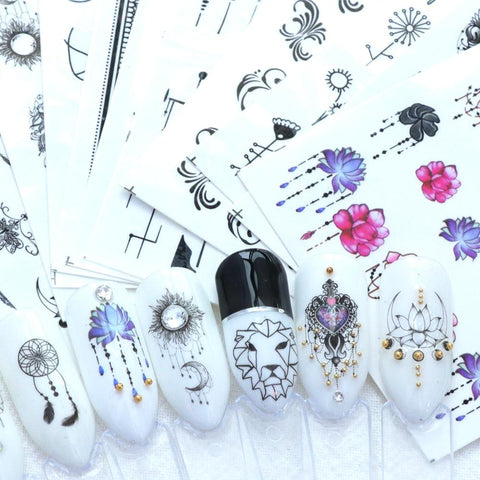 40pcs Nail Stickers Water Decals Butterfly Floral Animal Black White Geometry Slider Manicure Nail Art Decoration BESTZ608-658