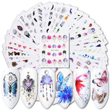 40pcs Watermark Slider Nail Stickers Decal Water Transfer Tattoo Flower Butterfly Decoration Manicure Adhesive Tip JISTZ608-658