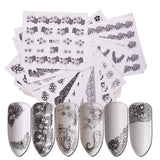 40pcs White Black Nail Stickers Water Transfer Decals Lace Flowers Butterfly Slider for Nail Art Decoration Manicure JIA577-624