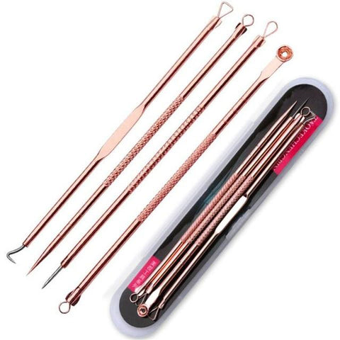 4Pcs/Set Rose Gold Acne Blackhead Removal Needles Pimple Spot Comedone Extractor Cleanser Beauty Face Clean Care Tools