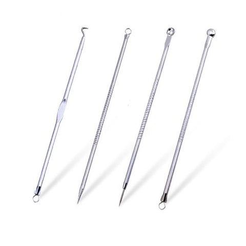 4Pcs/Set silver Blackhead Remover Acne Extractor Black Spots Point Noir Pore Cleanser blackhead extractor Face Skin Care Tool