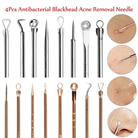 4Pcs/Set silver Blackhead Remover Acne Extractor Black Spots Point Noir Pore Cleanser blackhead extractor Face Skin Care Tool