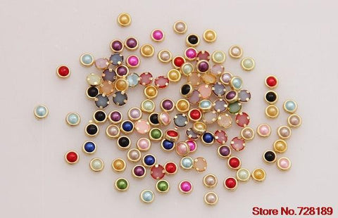 4mm Colorful Half Round Pearls  Metal Rhinestone DIY Nail Art  Nail Beads Beauty Decoration Glitter 50PCS
