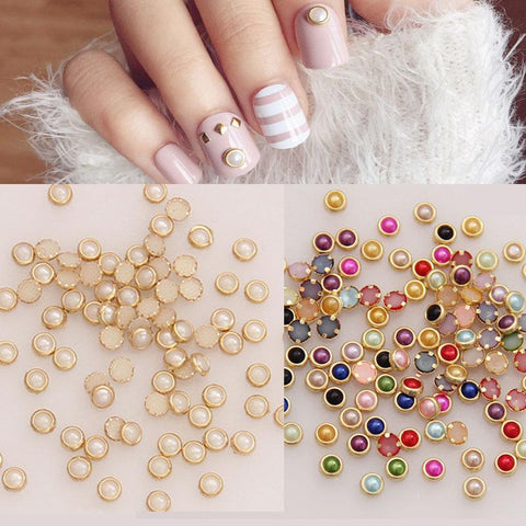 4mm Colorful Half Round Pearls  Metal Rhinestone DIY Nail Art  Nail Beads Beauty Decoration Glitter 50PCS