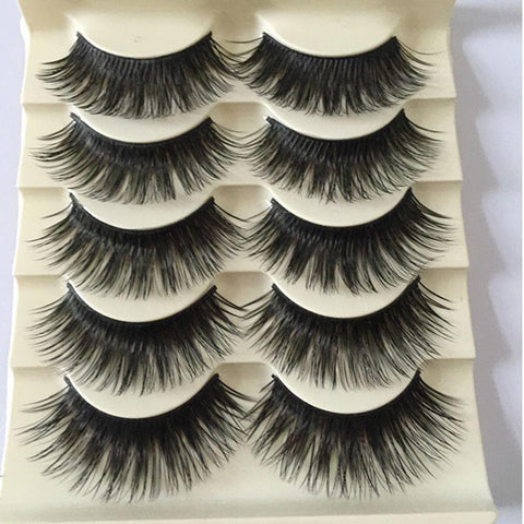 5 Pairs Fashion Natural Make up Long Cross Fake Eye Lashes Handmade Thick Black False Eyelashes Extension Beauty Makeup Tool