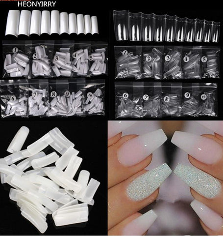 500PCS Nude White Half Sharp Nail Tips South French Salon Acrylic Nail Art False Nail Tips For Manicure For Salon Tips Build