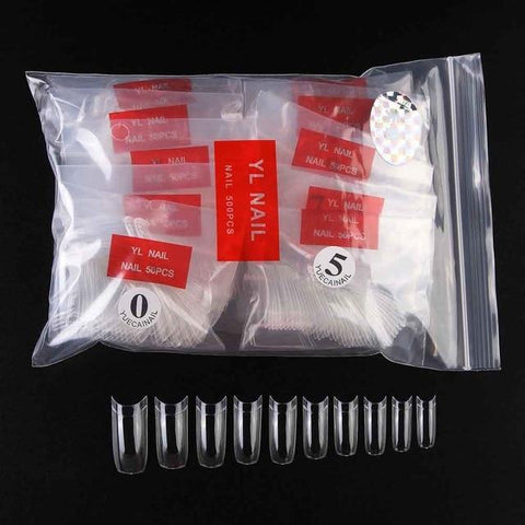 500Pcs Clear White Natural French False Acrylic Nail Tips UV Gel  Ultra Flexible - Size #0- #9 - Pack of 500 tips  Fake Nail