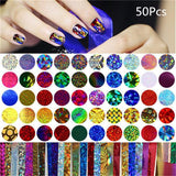 50Pcs Shimmer Starry Sky Nail Foil Colorful Nail Starry Glitter Transfer Sticker Manicure Nail Art Decoration