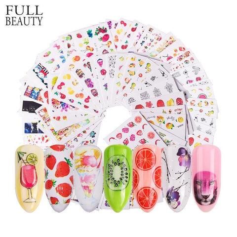58 pcs/set Mixed Colorful Nail Sticker Fashion Fruit/Cake/Flower Water Transfer Wraps Tips Nail Decor Manicure Tool CHSTZ455-512