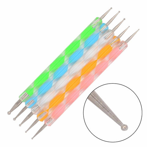 5Pcs/Pack Professional Nail Art Tool 2 ways Swirl Marbleizing Steel Dotting Pen 19