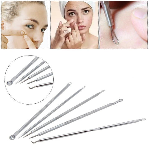 5pcs/set Acne Needle Tweezers Blackhead Pimples Removal Pointed Bend Face Skin Care Tools Comedone Acne Extractor