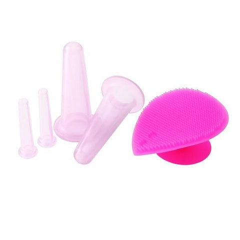 5pcs/set Silicone Face Cupping Cups Jar Vacuum Cans Facial Lifting Body Eye Back Massage+Cleansing Brush Anti-cellulite Massager