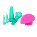 5pcs/set Silicone Face Cupping Cups Jar Vacuum Cans Facial Lifting Body Eye Back Massage+Cleansing Brush Anti-cellulite Massager