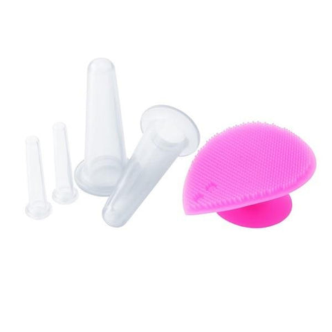 5pcs/set Silicone Face Cupping Cups Jar Vacuum Cans Facial Lifting Body Eye Back Massage+Cleansing Brush Anti-cellulite Massager