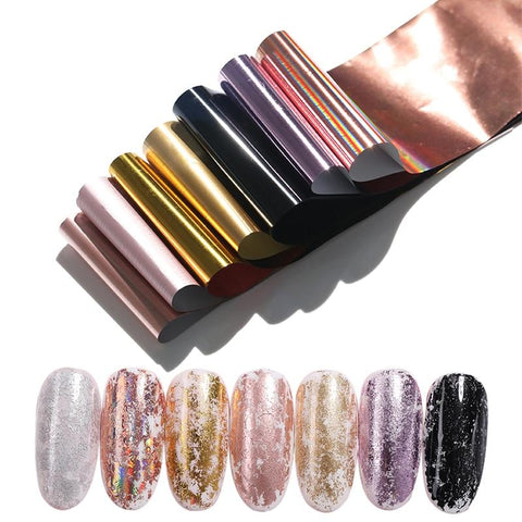 7 Colors/Kit Holographic Nail Foils Rose Gold Champagne Nail Art Transfer Stickers DIY Manicure Design