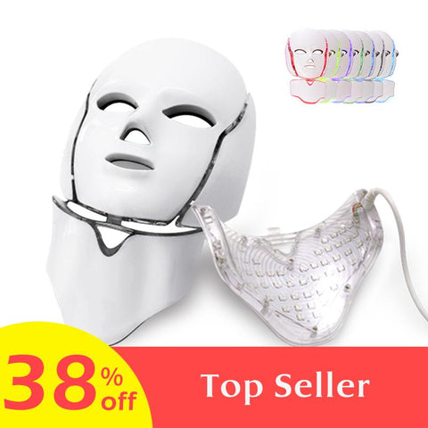 7 Colors Light LED Facial Mask With Neck Skin Rejuvenation Face Care Treatment Beauty Anti Acne Therapy Whitening Instrument