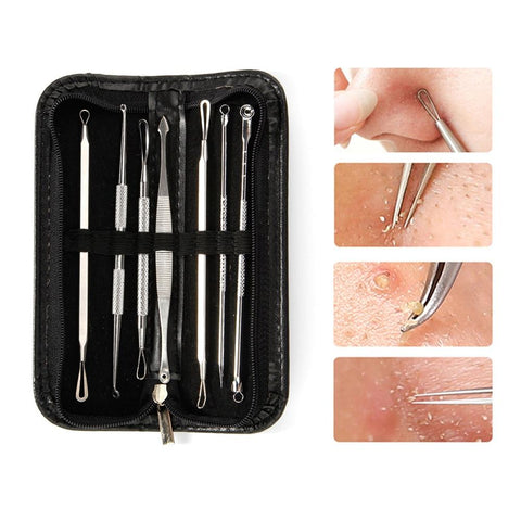 7pcs Blackhead Remover Tool Black Spots Needles Pore Cleanser Vacum Comedone Pimple Blemish Extractor Beauty Acne Remover Tools