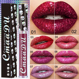 8pcs/lot CmaaDu Skull Style Shimmer Shining Lip Gloss Long Wear Moisturizer Diamond Glitter Liquid Lipstick Beauty Makeup Kit