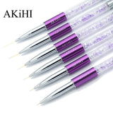 AKiHi 5-20mm Nail Art Line Painting Brushes Crystal Acrylic Thin Liner Drawing Pen Manicure Tools UV Gel