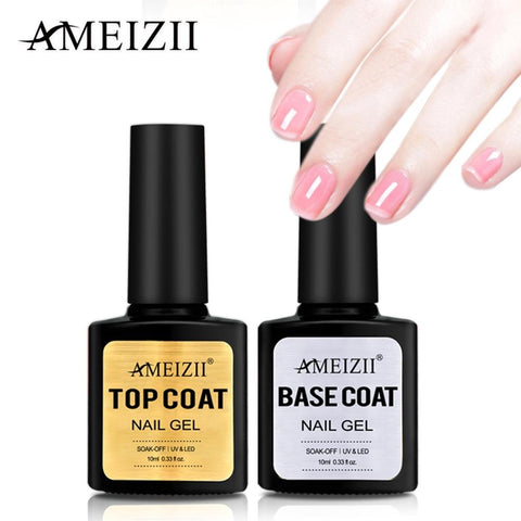 AMEIZII Top Base Coat Soak Off Gel Nail Polish UV LED Nail Primer Builder Fingernail Gel Varnish Transparent Nail Art Lacquer