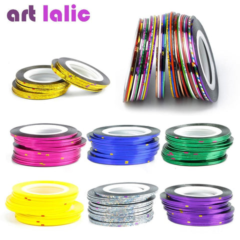 Artlalic 10 Rolls Line Nail Striping Tapes Sticker 1mm Adhesive Multi Color DIY Manicure Nail Art Styling Tools Tips Decals