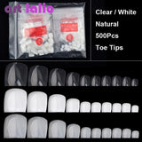 Artlalic 500Pcs Artificial False Toe Nails Tips for Nail Art Decoration Foot Manicure Beauty Tools Natural/Clear/White Fake Nail