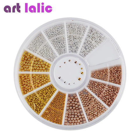 Artlalic  Nail Art Tiny Steel Caviar Beads Mix Size 3D Design Manicure Jewelry Rose Gold Silver DIY Decoration Wheel Wholesale