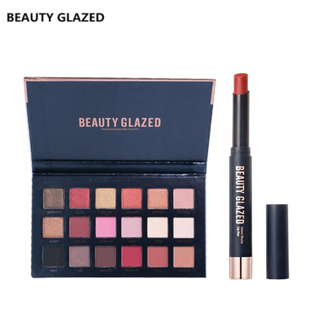 BEAUTY GLAZED Makeup Set 18 Colors Eyeshadow Palette with Matte Lipstick Set Cheek Glitter Diamond Pigment Shimmer