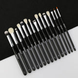 BEILI Black 15Pcs Natural Goat Pony hair Eye shadow Blending Eyeliner Eyebrow Smoke shade Makeup brush Set