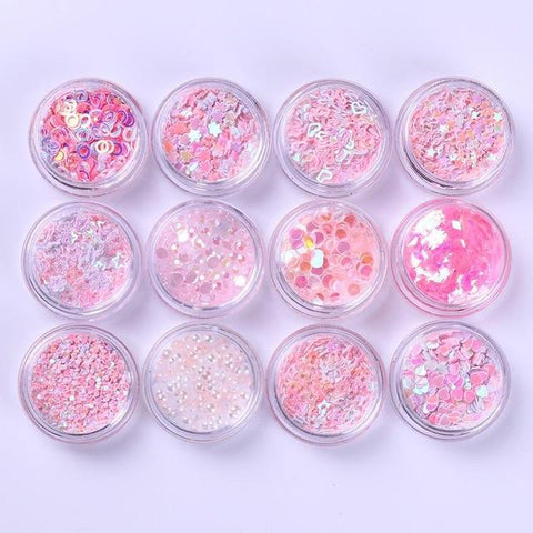BONNIE CHOICE 12 Boxes Eye Glitter Mixed Flake Chunky Nail Face Eye Sequins Set Decorations Body Tools Makeup Kits