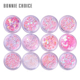 BONNIE CHOICE 12 Boxes Eye Glitter Mixed Flake Chunky Nail Face Eye Sequins Set Decorations Body Tools Makeup Kits