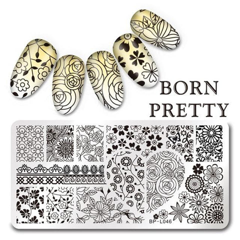 BORN PRETTY 12*6cm Rectangle Nail Stamping Plates Template Beautiful Design Manicure Nail Art Stamp Image Plate Set BP L046-L055