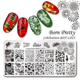 BORN PRETTY 1PC Christmas Nail Stamping Template Flower Animal Geometry Love Valentine's Day Rectangle Nail Art Stamping Plate