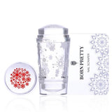 BORN PRETTY 2pcs Clear Jelly Stamper with Cap Nail Art Clear Silicone Marshmallow Nail Stamper Scraper Set for Stamping Plate