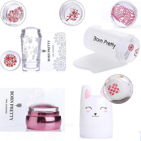 BORN PRETTY 2pcs Clear Jelly Stamper with Cap Nail Art Clear Silicone Marshmallow Nail Stamper Scraper Set for Stamping Plate