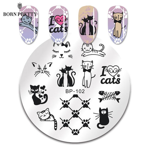 BORN PRETTY Cat Nail Art Stamping Plates Cute Animal Template Flower Rose Lace Image Manicure Plate Stencil