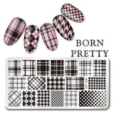 BORN PRETTY Checked Design Rectangle Nail Stamping Template Manicure Nail Art Stamp Image Plate